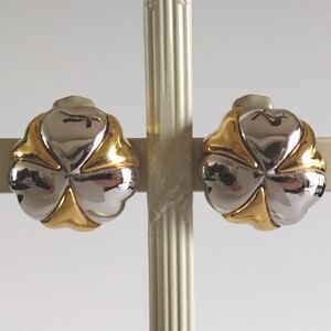 Ciner 18K gold-plated and rhodium-plated hearts domed clip earrings